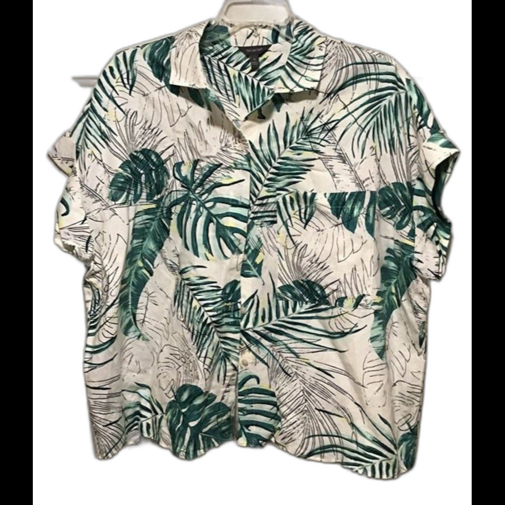 The Limited Women's XL Tropical Palm Leaf Button Down Short Sleeve Pocket Shirt